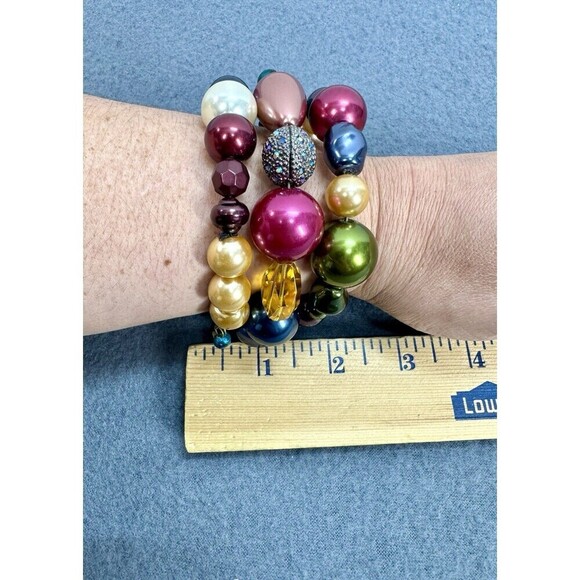 Chicos Stretch Gemstone Bracelet 3 Layers Beaded Bauble Multicolor Chunky Beads - Picture 8 of 8